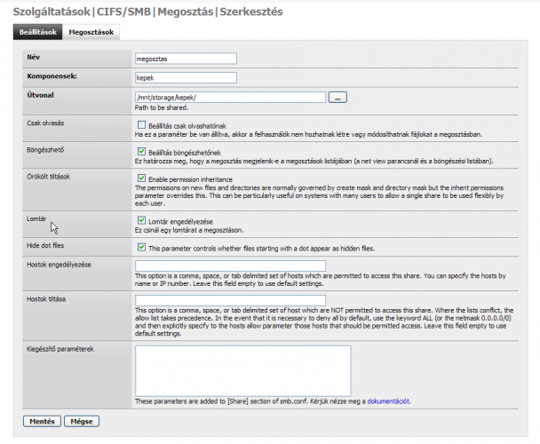FreeNAS CIFS/SMB beállítások